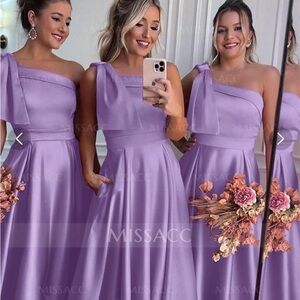 One shoulder A line Satin Lilac dress